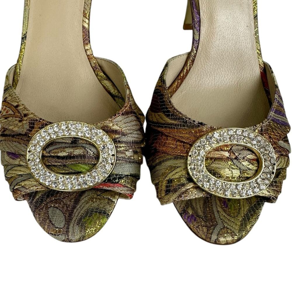 Pelle Moda Metallic Peep Toe Rhinestone Heels Leather Size 8 - Picture 7 of 9
